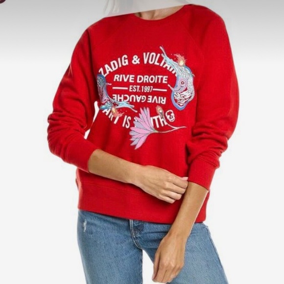 Zadig & Voltaire Upper Psyche Red Sweatshirt Womens Sz Small - Picture 1 of 7